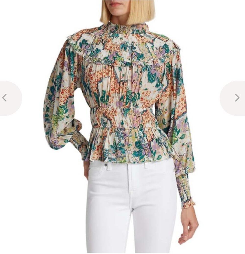 Love The Label Francesca Metallic High Neck Floral Top Women's Multi Size: S EUC